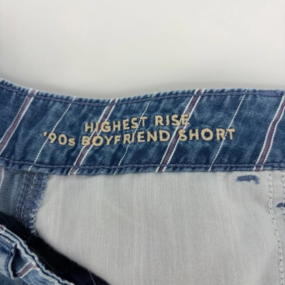 American Eagle Women 10 Blue Pinstripe 90s Boyfriend Shorts Highest Rise Utility